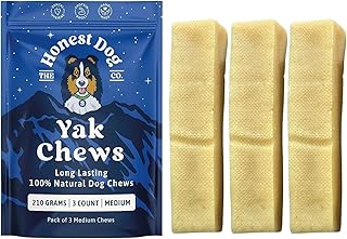 Yak Chews for Dogs Medium (3x Thick Chews, 210 Grams) - Dog Chews Long Lasting Natural - Pasture Raised, Organic, Himalayan Yak Chew Dog Chews by Honest Dog Co