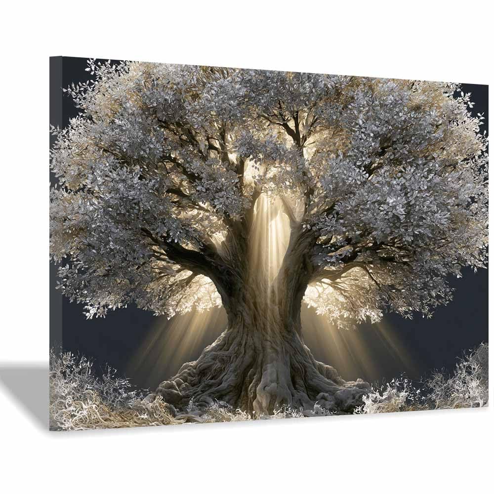 HOQIU Canvas Wall Art Palette knife tree tree poster, landscape wall art, for Living Room Bedroom Bathroom.(Multicolor)-60x80cm Framed
