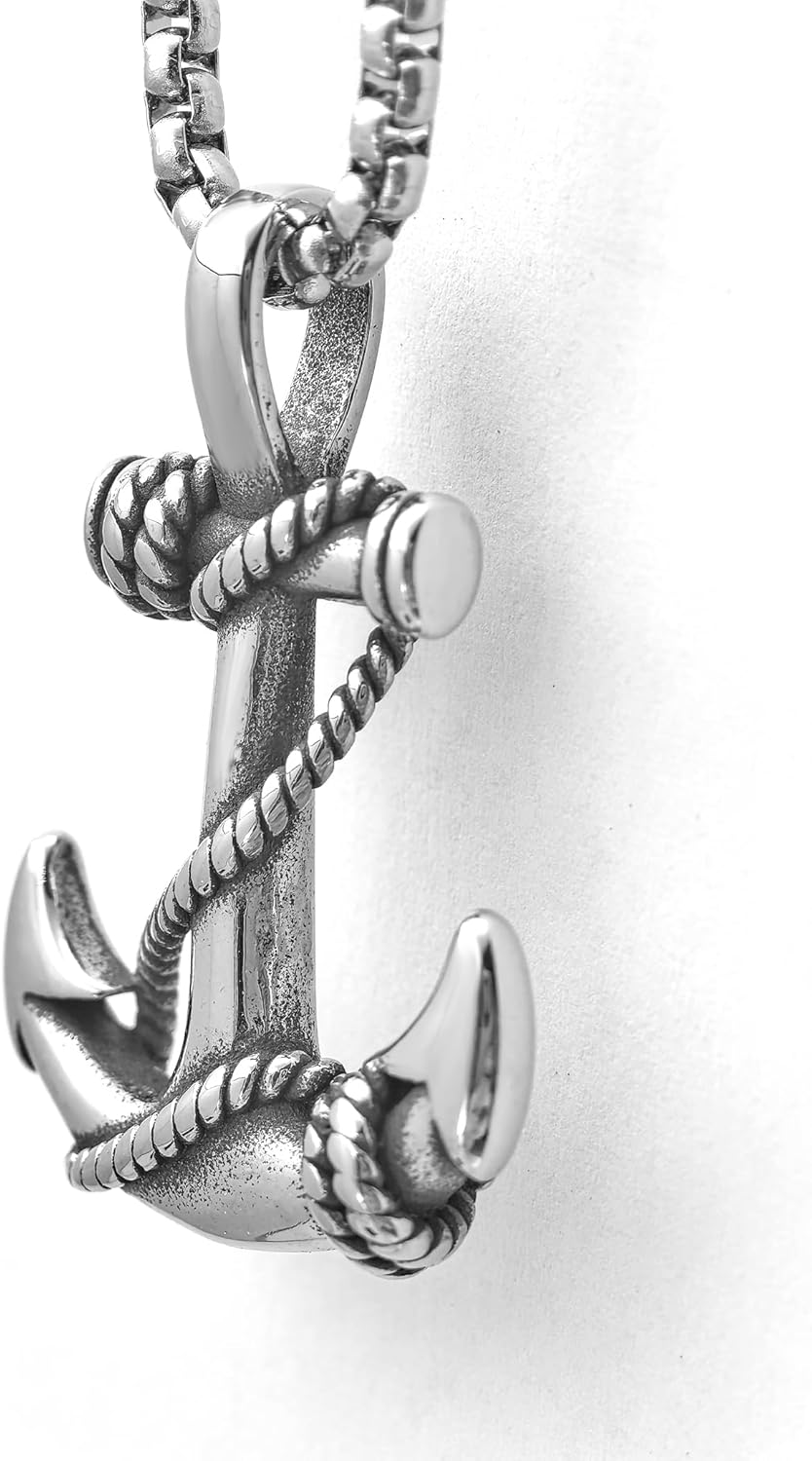JAJAFOOK Men's Stainless Steel Silver Nautical Anchor Jesus Cross Necklace Chain Link - Image 4