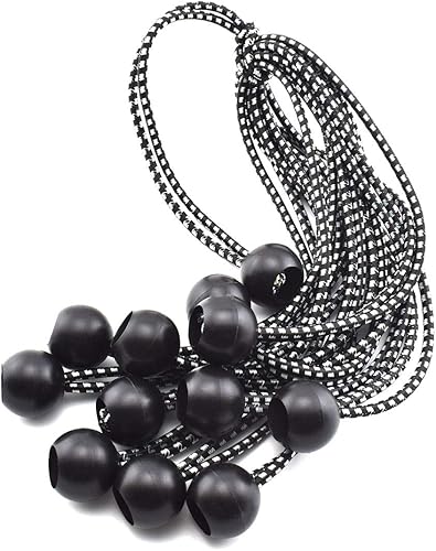 Cuerda elástica con bola, SDTC Tech de 10 pulgadas, paquete de 12 correas elásticas de amarre para tiendas de campaña, lonas, etc. - Negro disponible en Yaxa Peru