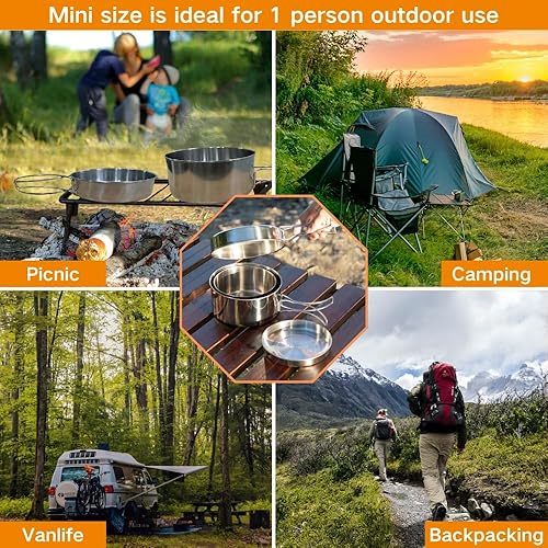 Miniatura 10 de BeGrit Backpacking Camping Cookware Mini Picnic Camping Cooking Mess Kit with Pot and Pan Set for Hiking