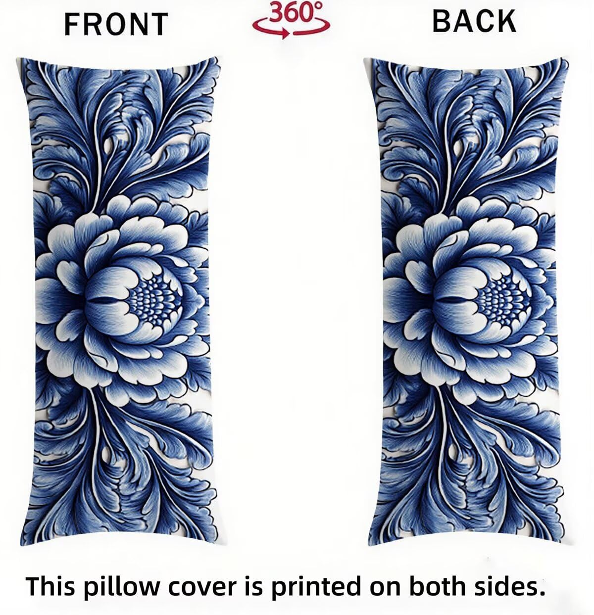 Seitenschläferkissen Bezug Blau Kissenbezug 60 x 180 Schwangerschaftskissen Blume, Leinen Atmungsaktiv und Weich Body Pillow, für Deko Wohnzimmer Sofa Kopfkissenbezug, Geschenke für Fraue T-10527