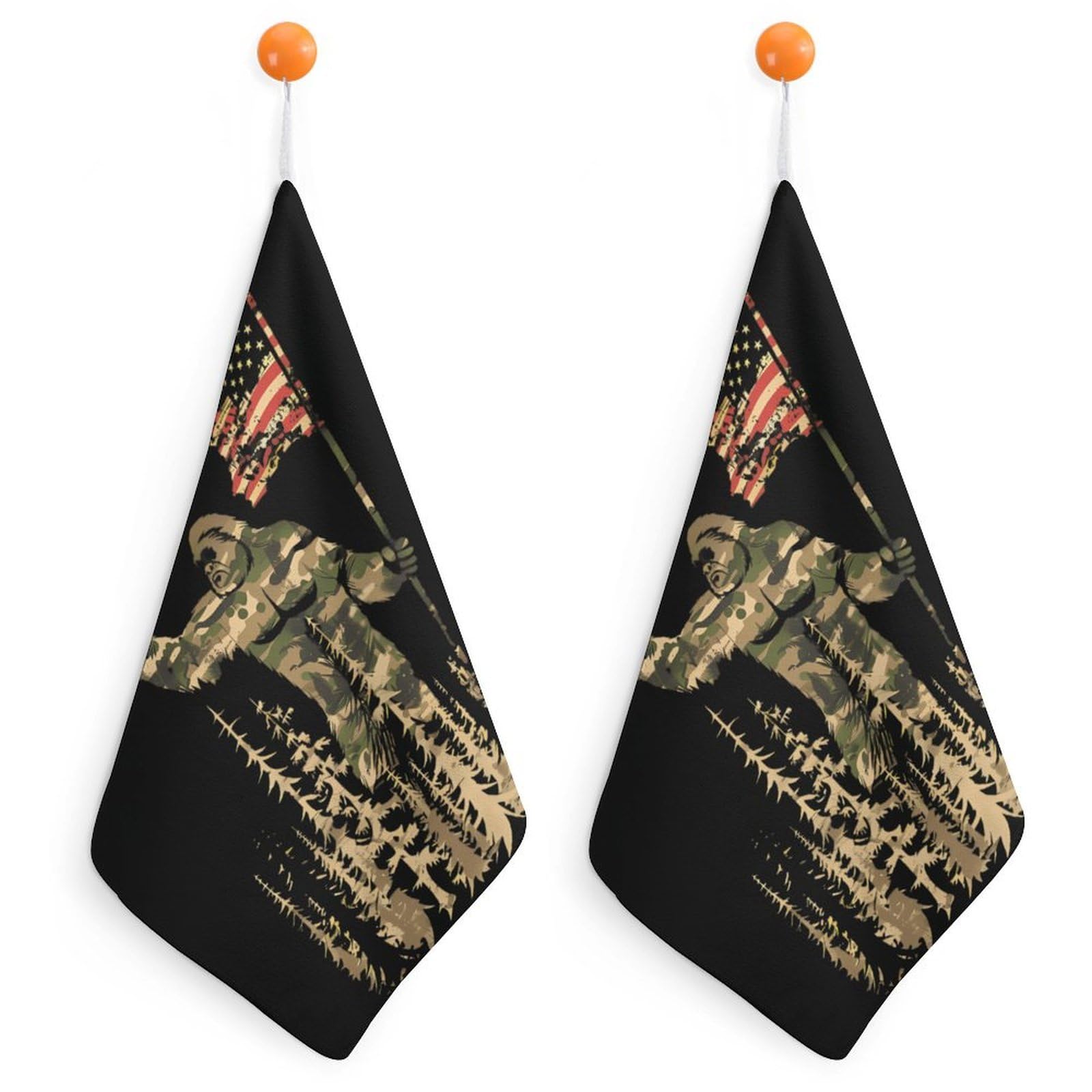 TXFBTRFSA Camouflage Bigfoot U.S. Flag Hand Towels with Hanging Loop Kitchen Towel Handkerchiefs Cleaning Cloths