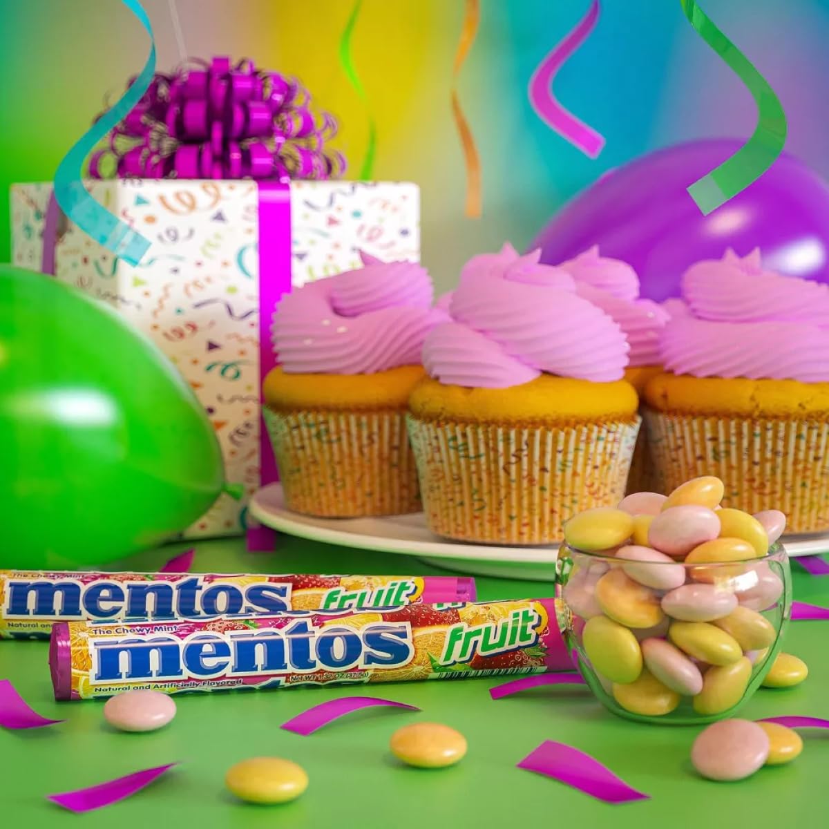 Mentos Fruit Chewy Mint Candy Roll,Mixed Fruit Flavors,Valentine's Day Candy for Parties & Favors,14 Pieces Per Roll,(Pack of 12) image 5