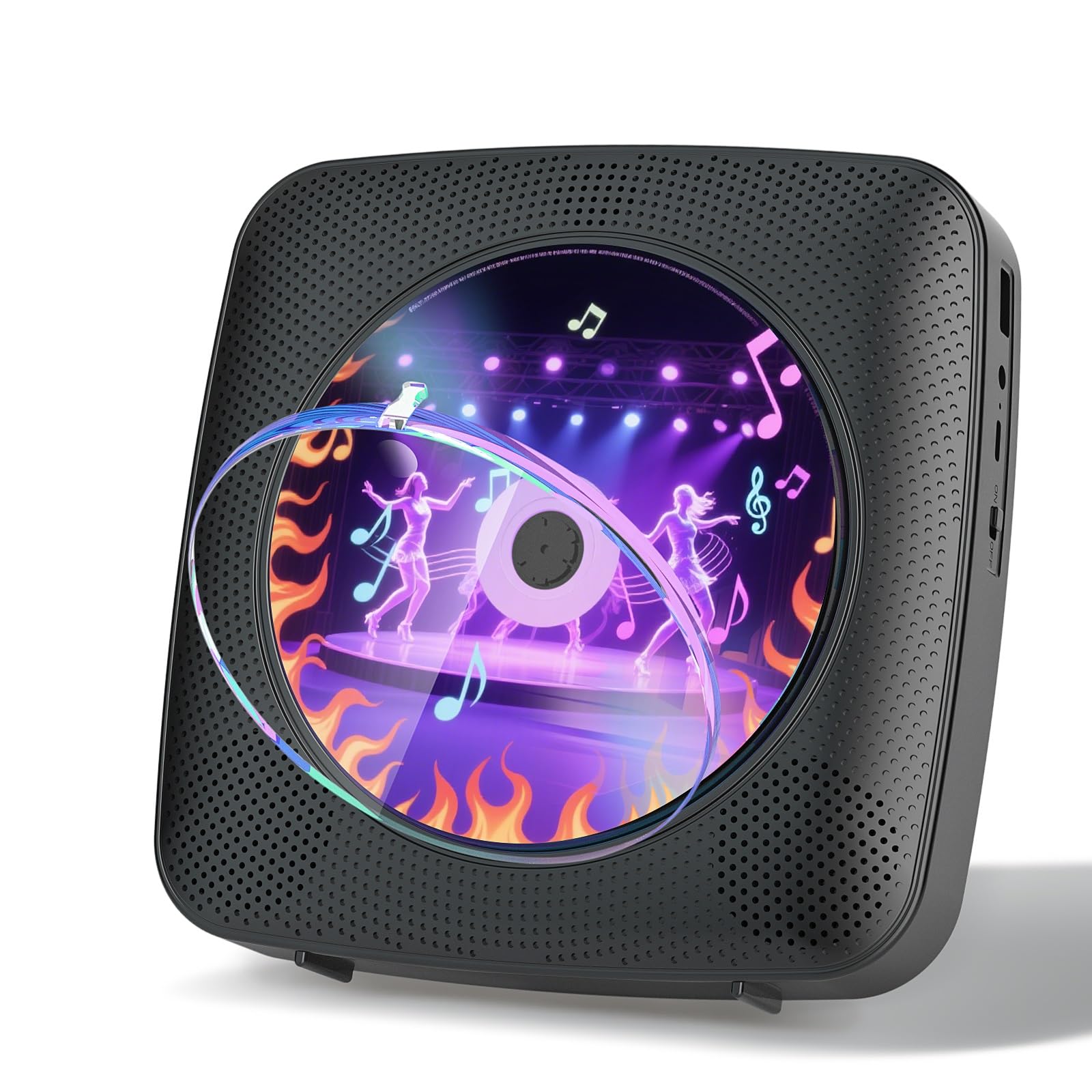 Gueray Lettore CD portatile Hifi Bluetooth con altoparlanti batteria ricaricabile 1800 mAh telecomando radio FM USB AUX Nero
