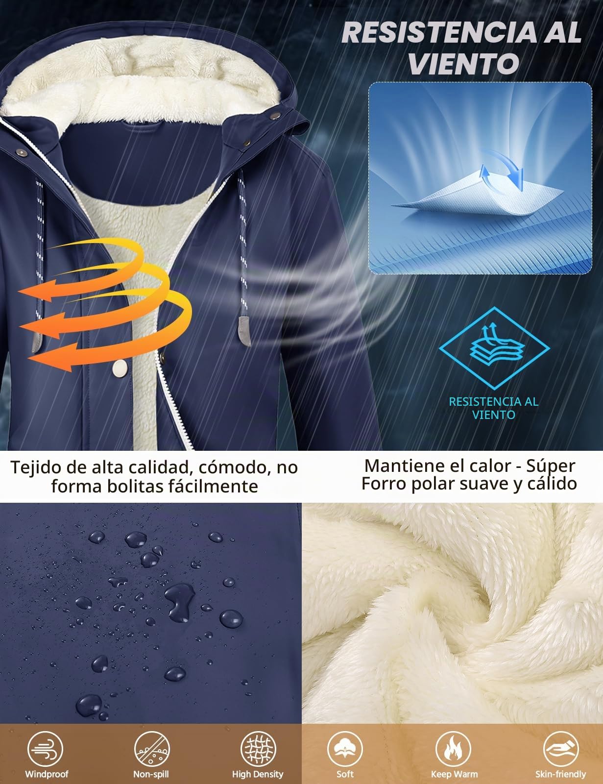 Vancavoo Chubasquero para Mujer Chaqueta Impermeable Abrigo Invierno Parka de Capucha Cálido Largo Abrigos Resistente al Viento Senderismo