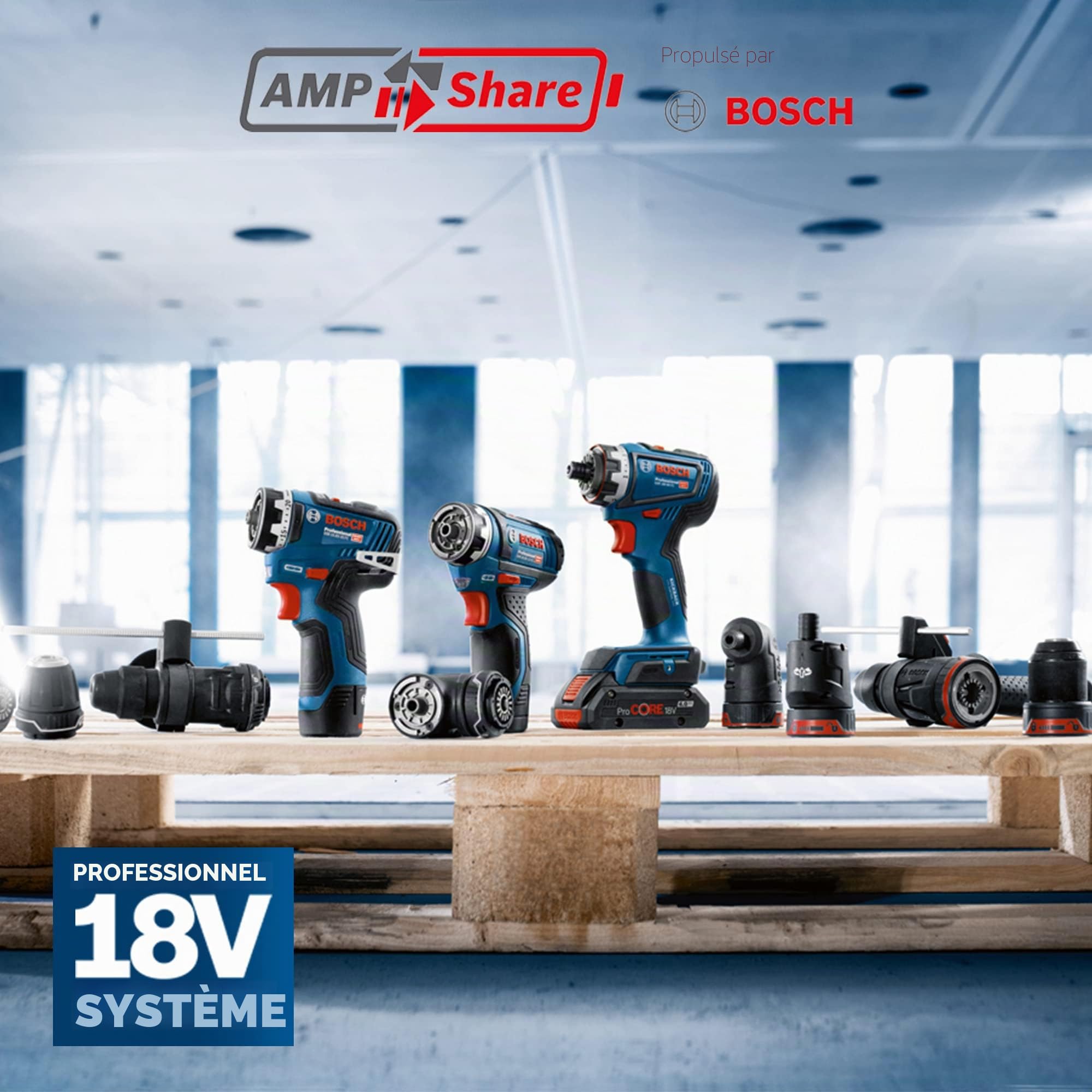 Bosch Professional adaptateur FlexiClick GFA 18-WM (grande flexibilité, peut être fixé dans 16 positions différentes sur 360°, compatible avec la perceuse-visseuse 18V FlexiClick GSR 18V-90 FC)