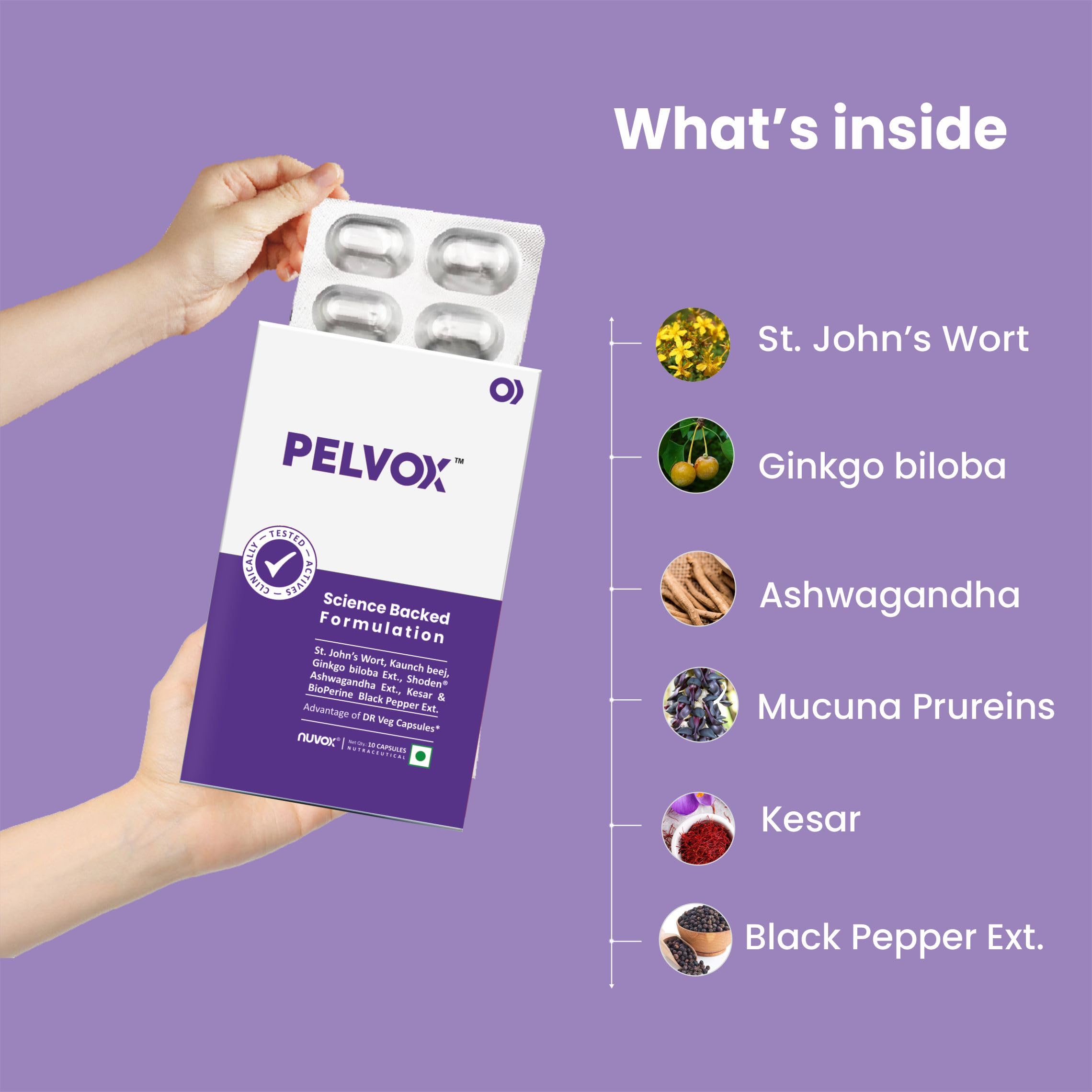Pelvox| St John's Wort, Ashwagandha, Mucuna-Pruriens |Stress