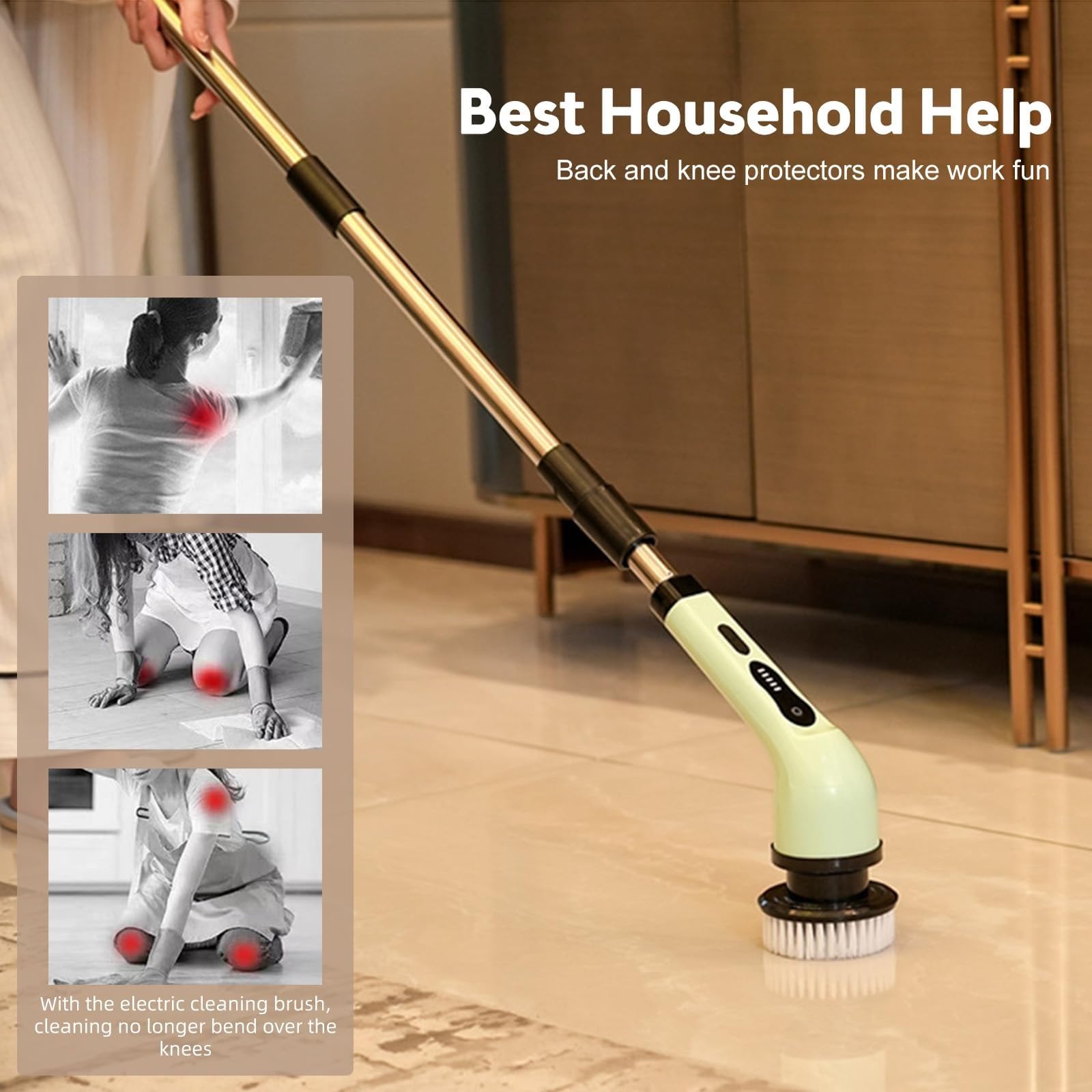 Fregadora Giratoria Eléctrica Inalámbrica 9 Cabezales De Limpieza De Repuesto IPX6 Cepillo De Limpieza Retráctil For Ducha A Prueba De Agua Con Brazo De Extensión For Baño, Bañera, Lechada, Piso De(Si