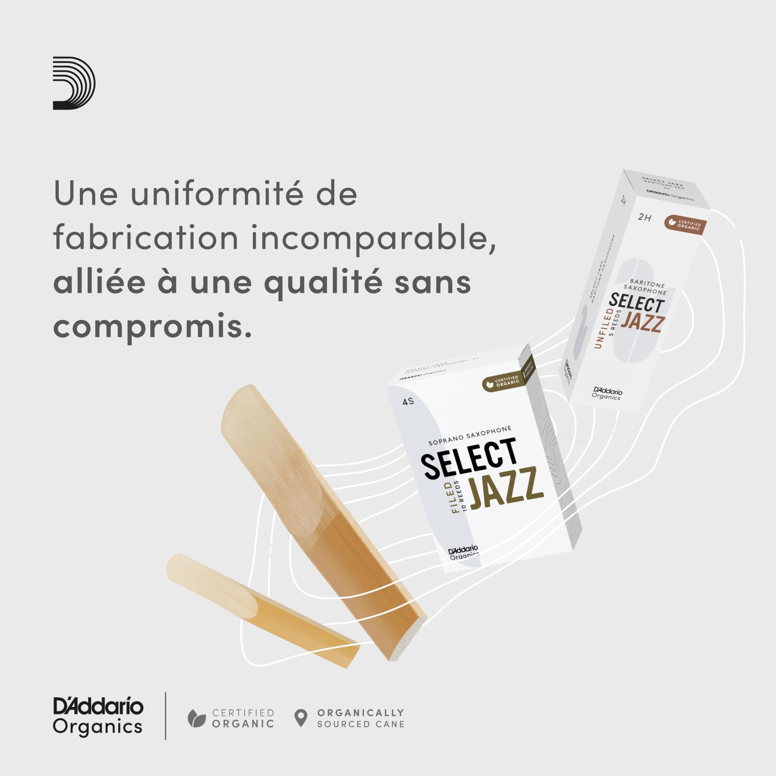 D'Addario Organique Select Jazz Filed Tenor Anches de Saxophone - Anches Sax - Le Premier et le Seul Roseau Biologique - 3 Moyen, 5 Paquet