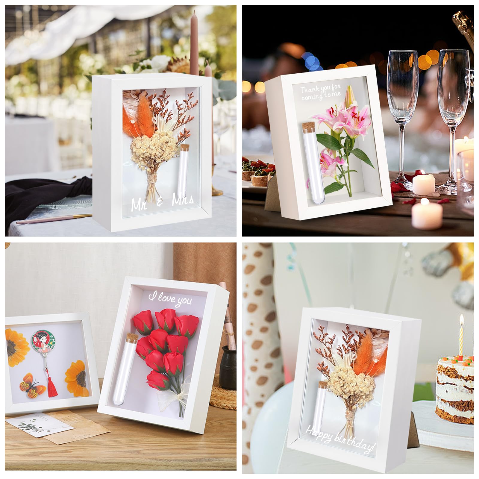 Marcos con Profundidad, 12x17cm Marco con Profundidad, Marco de Fotos 3D, Marco de Objeto Rellenable con Ramo de Flores Secas Tubos de Ensayo Rotuladores para Pared Mesa, Regalo para Navidad