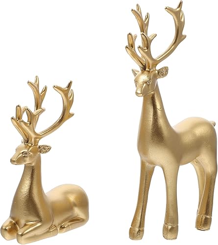 Miniatura 1 de Adorno de alce dorado – Decoración navideña de resina para el hogar y la oficina – Adorno de ciervo de Navidad