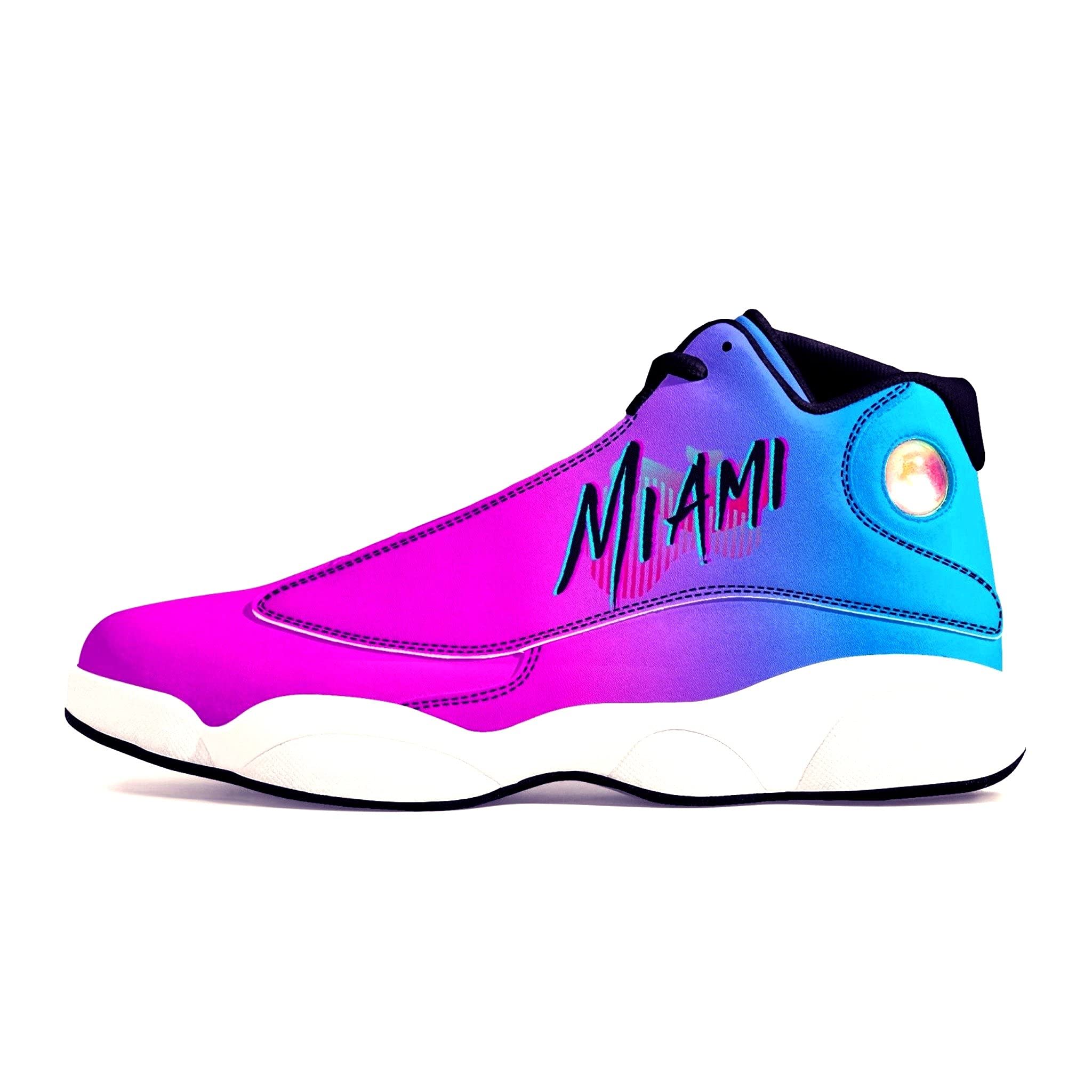 1Tweezy 244 Miami Vice Heat 3 High-Top Leather Basketball Sneakers - US/11 Pink Blue