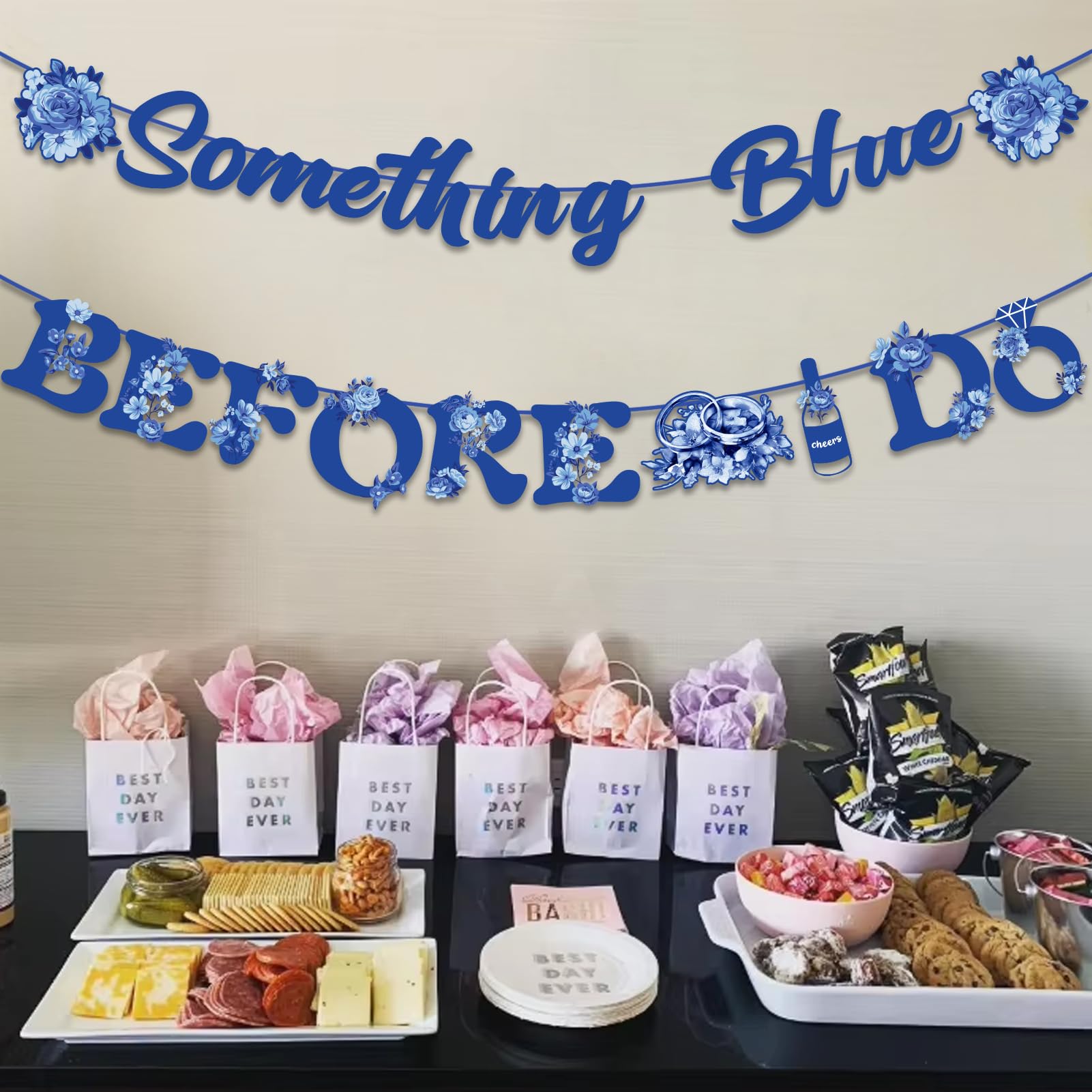 „Something Blue Before I Do“ Brautparty-Hintergrund – Blaue Schleifendeko 1,5 X 0,9 M – Für Hochzeitsdusche & Junggesellinnenabschied