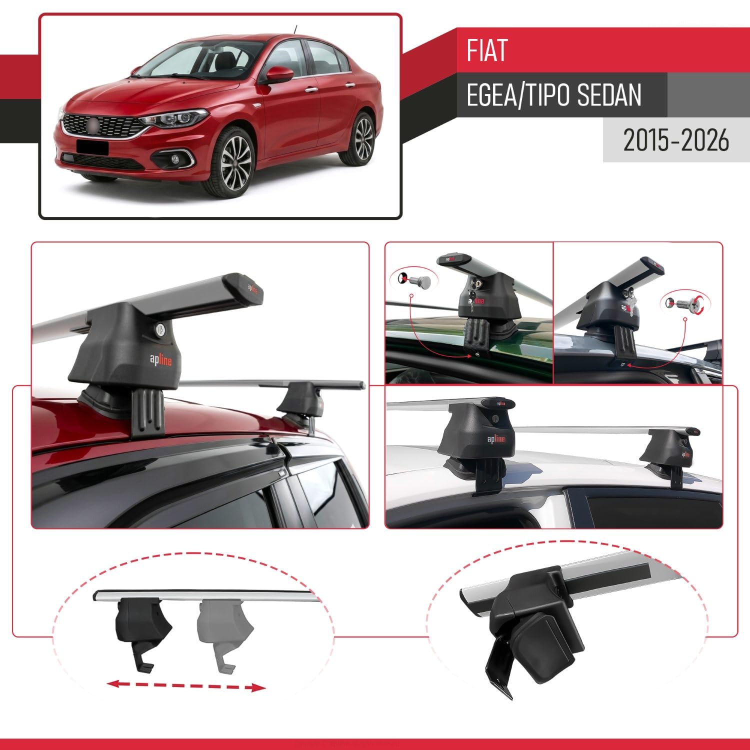 Kompatybilny z Fiat Egea Sedan 2015-2026 ACE-4 Model Aluminiowy bagażnik dachowy 2 poprzeczki, szary