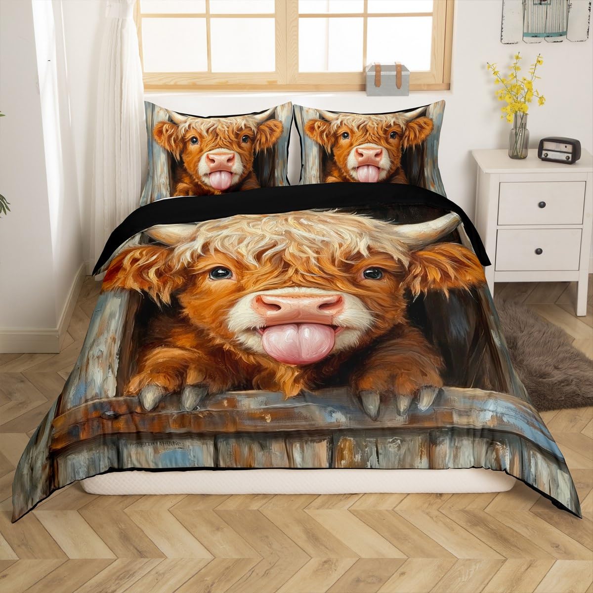 Homemissing Highland Cow Duvet Cover Set King Size For Kids Boys Girls Teens Highland Cattle Bedding Set Wildlife Animal Comforter Cover with 2 Pillowcases โ image 1