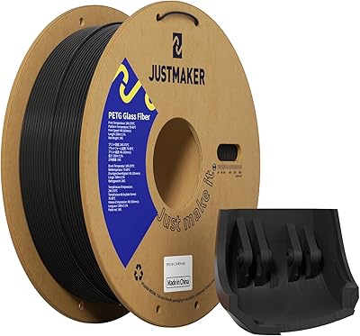 24 – JUSTMAKER PETG Glass Fiber 3D Printer Filament, Updated Stronger Impact Resistance, Dimensional Accuracy +/-0.03mm, 1.75mm, 1kg, Black