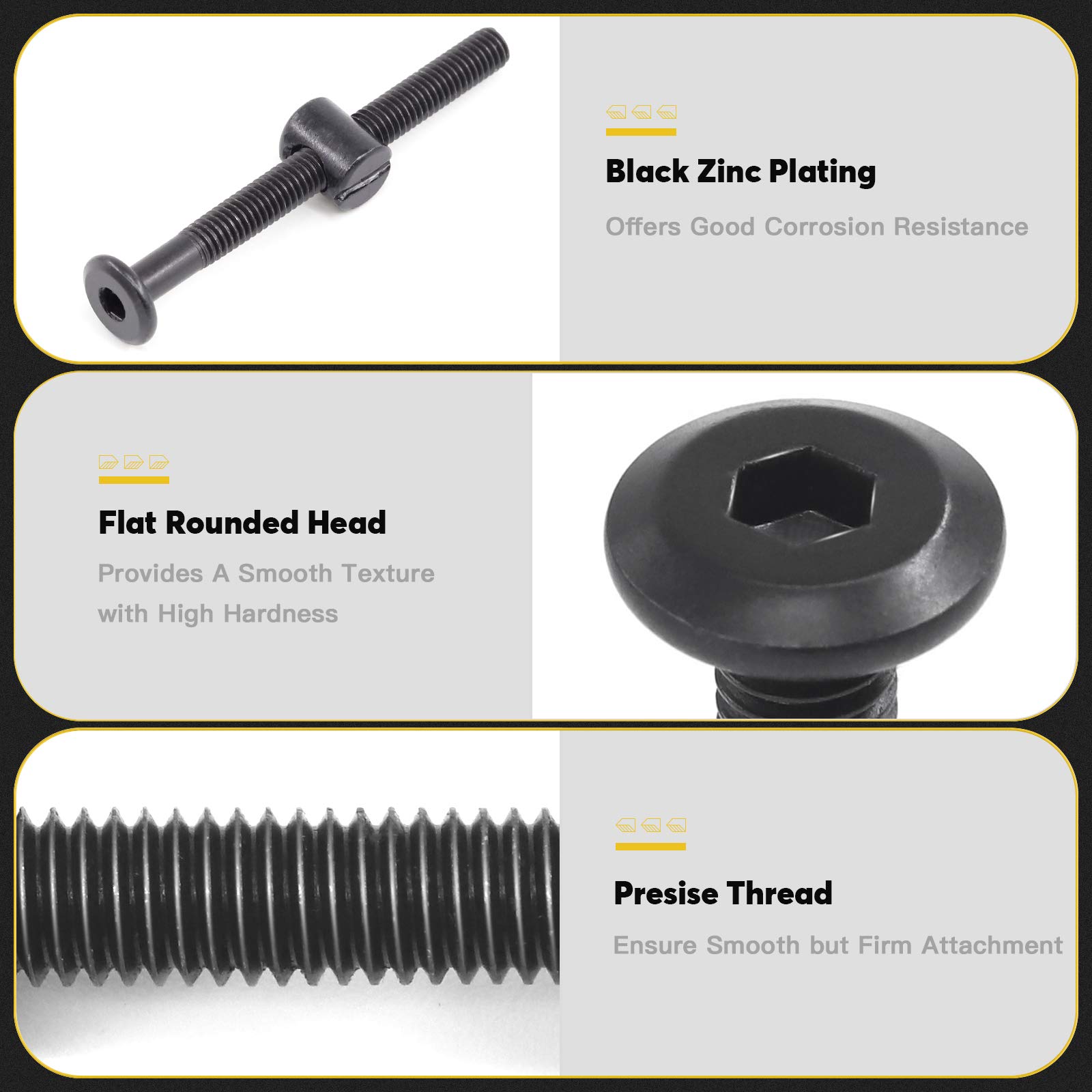 Mardatt M6 x 65mm 24PCS Black Zinc Plated Hex Socket Cap Bolts Crib Bolts and Barrel Nuts Cross Dowel Replacement for Crib Cots Beds Chair Table Desk Furniture - Image 4
