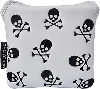 Golf Club Skull Square Mallet Putter Cover Magnetic Closure Skeleton PU Leather Headcover,White