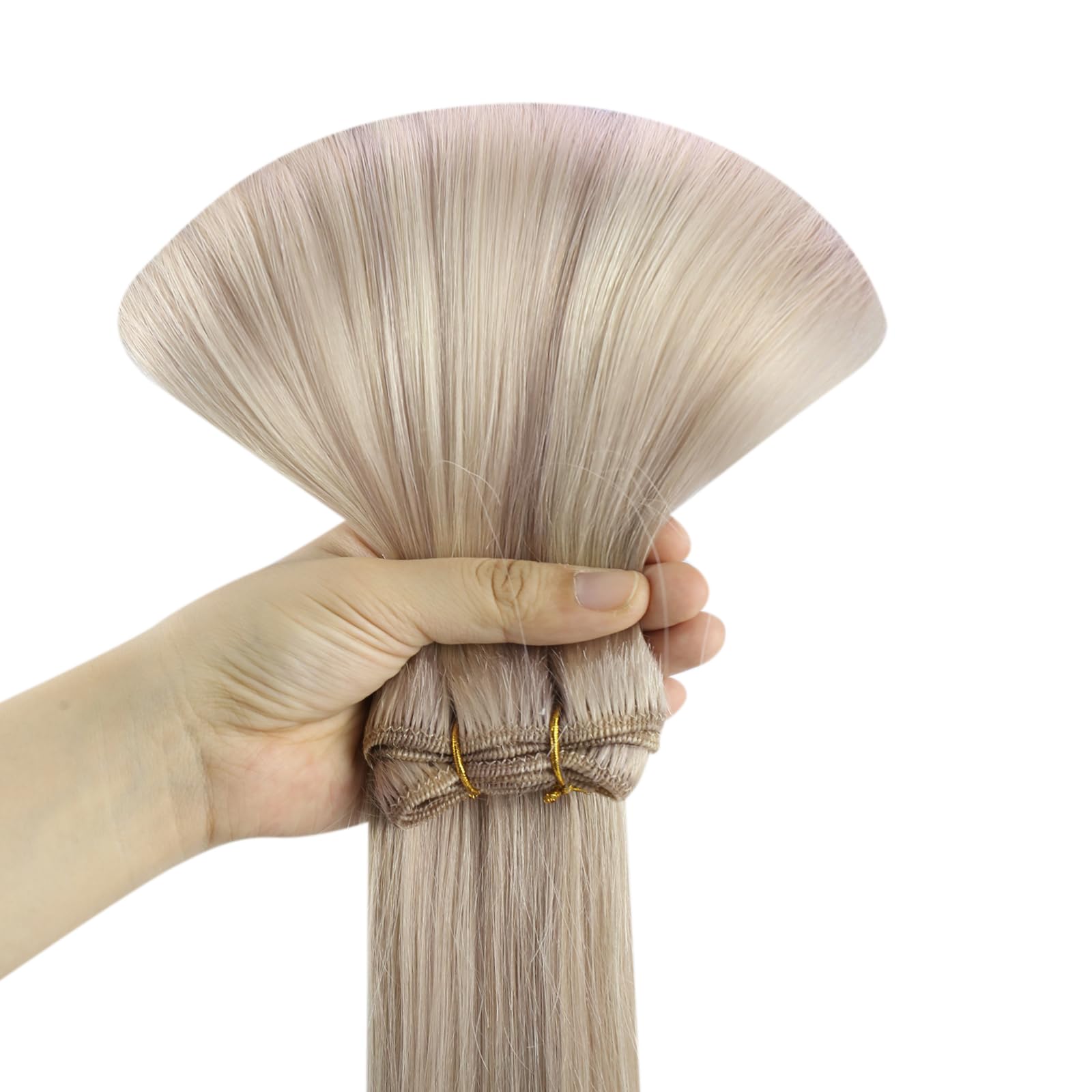 Ugeat Przedłużanie Włosów Tkactwo, Włosy Ludzkie, Pasemka Popielaty Blond, 55 cm 100g, Przedłużanie Włosów Wplatania Popielaty Blond, Remy Naturalne Proste