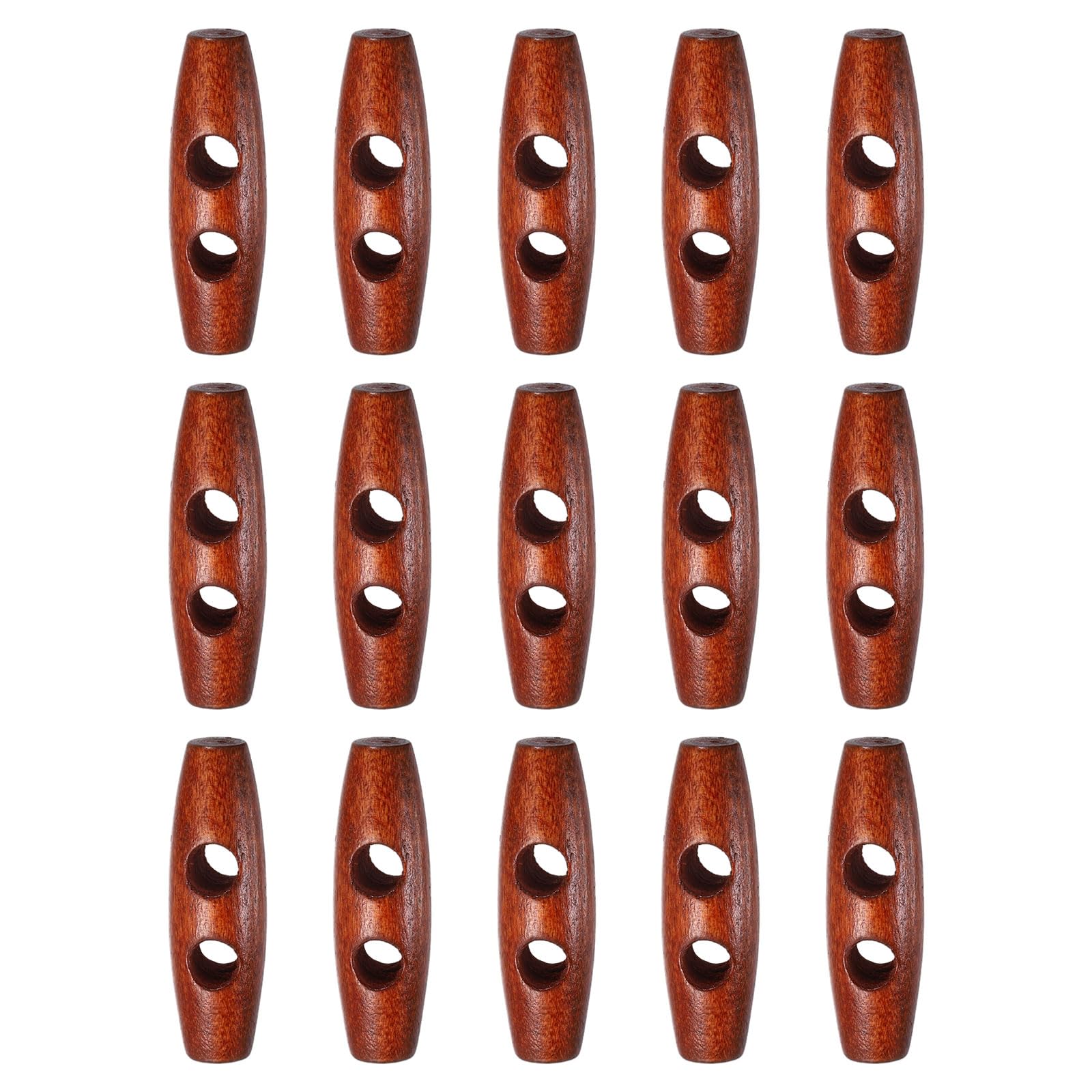 sourcing map 15pcs Wooden Toggle Buttons 40mm / 1.6" Double Hole Wood Olive Horn Sewing Buttons for Coat Sweaters Clothing DIY Craft, Red Coffee — image 1