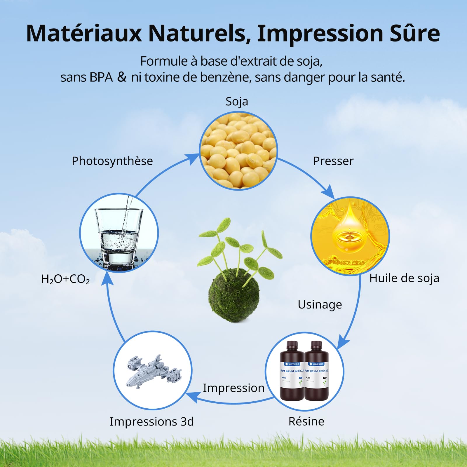 ANYCUBIC Résine à Base de Plantes 2.0, Résine pour Imprimante 3D LCD, Amélioration de la Résilience et Précision, Performance Stable et Faible Odeur, Noir