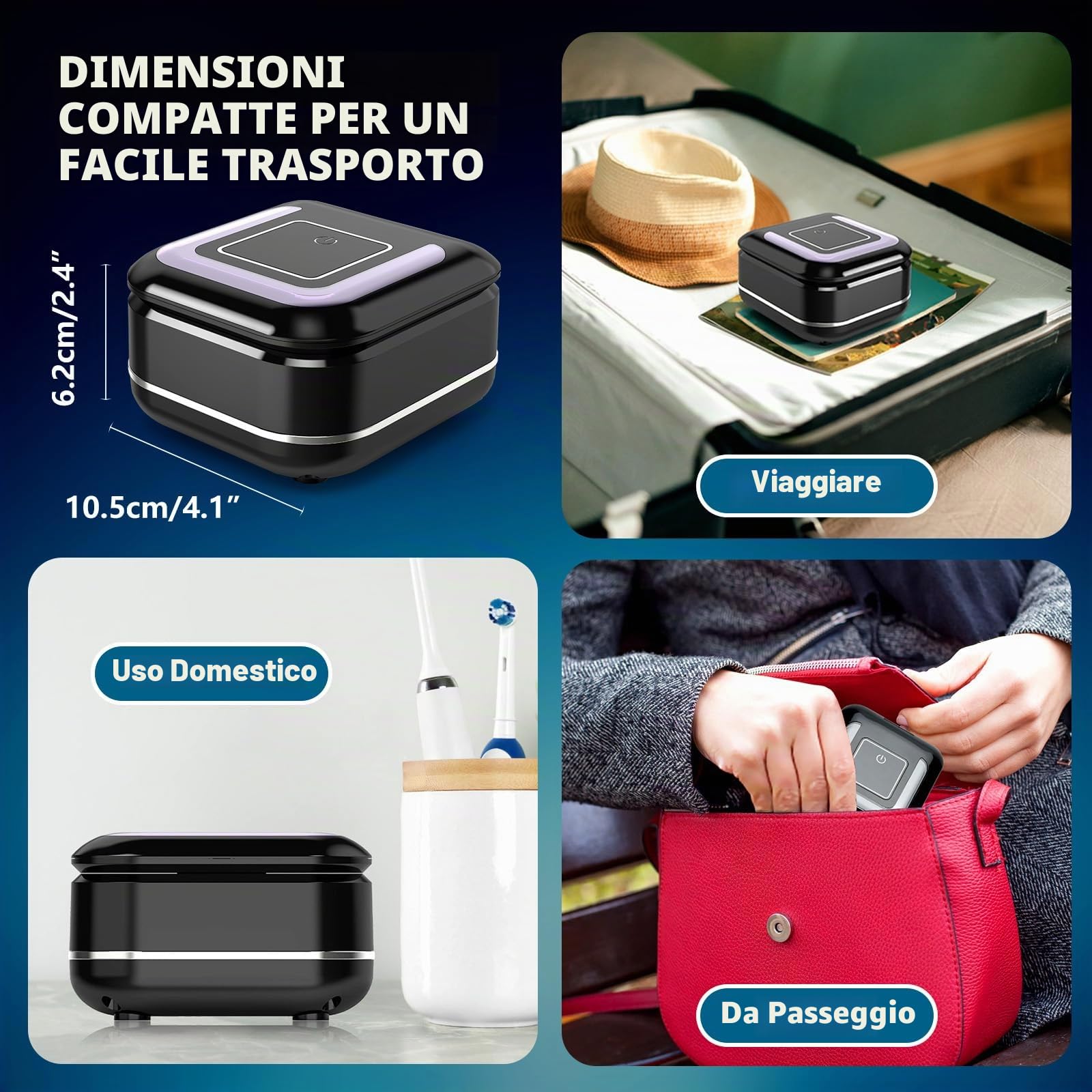 Pulitore a Ultrasuoni 42kHz 180ml per Protesi, Apparecchi e Mantenitori | 2 Modalità (180/360s) + UV, Acciaio Inox 304, Display – Regalo Ideale per Portatori di Protesi, Apparecchi e Gioielli
