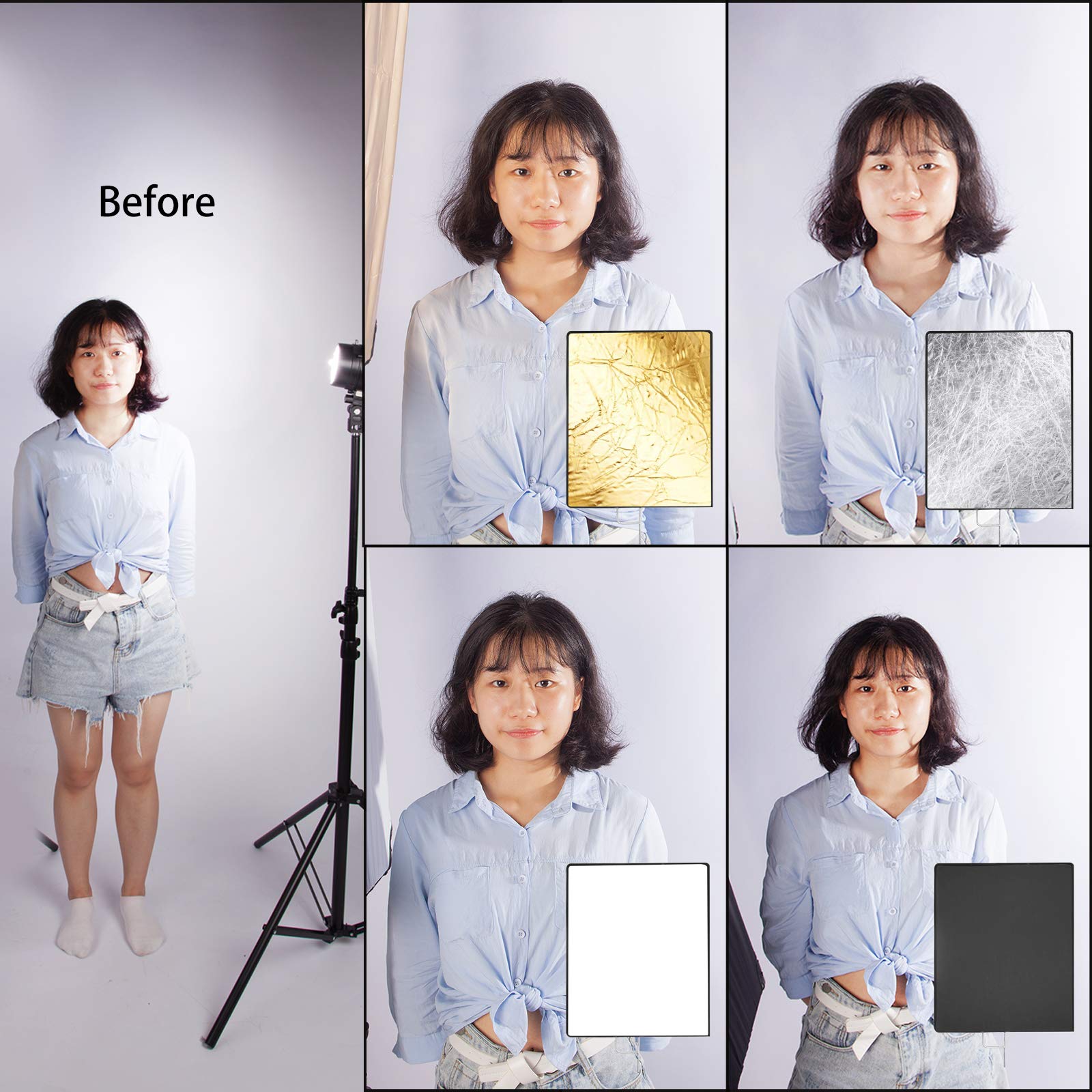 Kit de Bandera Reflectante Plegable, 60 x 75 cm, Reflector de iluminación de fotografía 4 en 1, difusor modificador de luz para Efectos de luz Suaves Studio