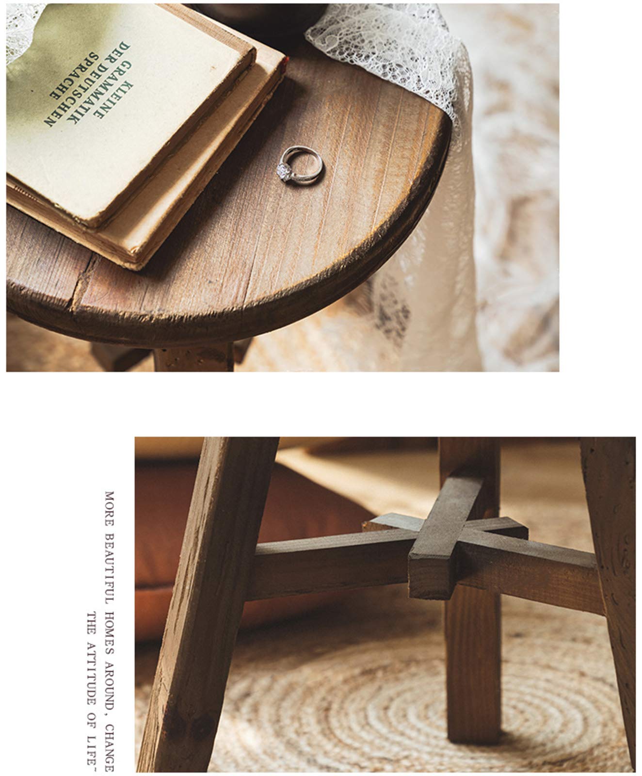 Amazon.co.jp: 中国の古いアンティークの丸い木製のスツール、農家の