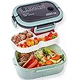 HappyRhino Bento Box Adult Lunch Box for Women - 2000ml Double Layer Leak-Proof, 4+4 Compartment, With Fork & Spoon, BPA Free, Microwave Dishwasher Safe (Green)