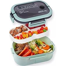 HappyRhino Bento Box Adult Lunch Box for Women - 2000ml Double Layer Leak-Proof, 4+4 Compartment, With Fork & Spoon, BPA Free, Microwave Dishwasher Safe (Green)