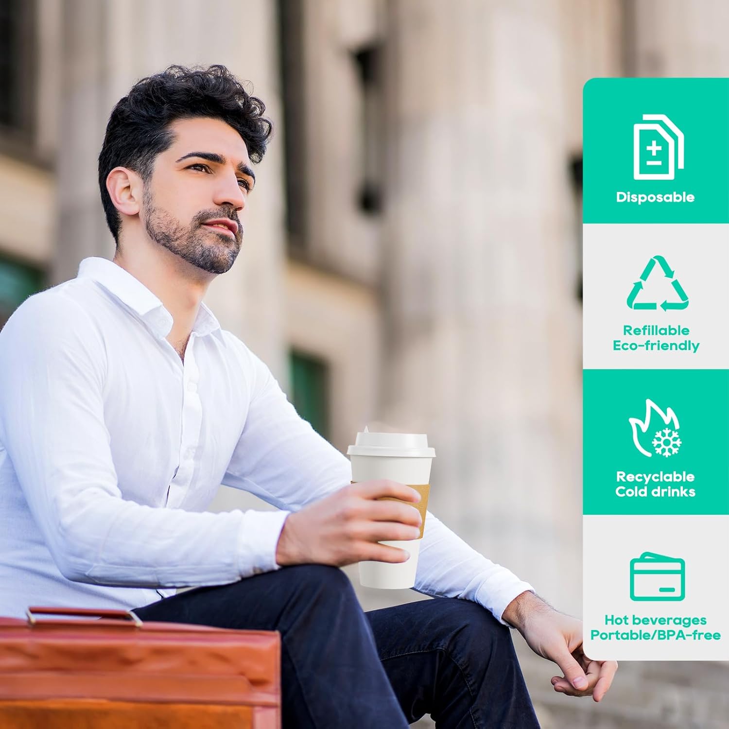 JOLLY PARTY [100 Pack] 16 oz Paper Coffee Cups, Disposable Paper Coffee Cup with Lids, Sleeves, and Stirrers, Hot/Cold Beverage Drinking Cup for Water, Juice or Tea, Suitable for Home,Shops and Cafes - Image 6