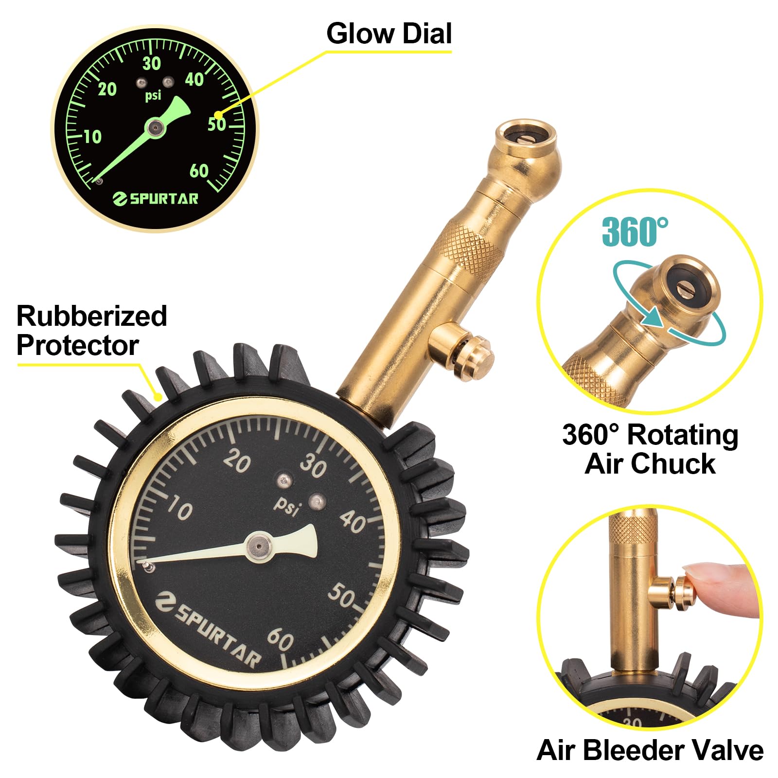 10 To 120 Psi, 12 In, Dual Head Tire Inflator Gauge - 2FDL1|2FDL1 - Foto 9