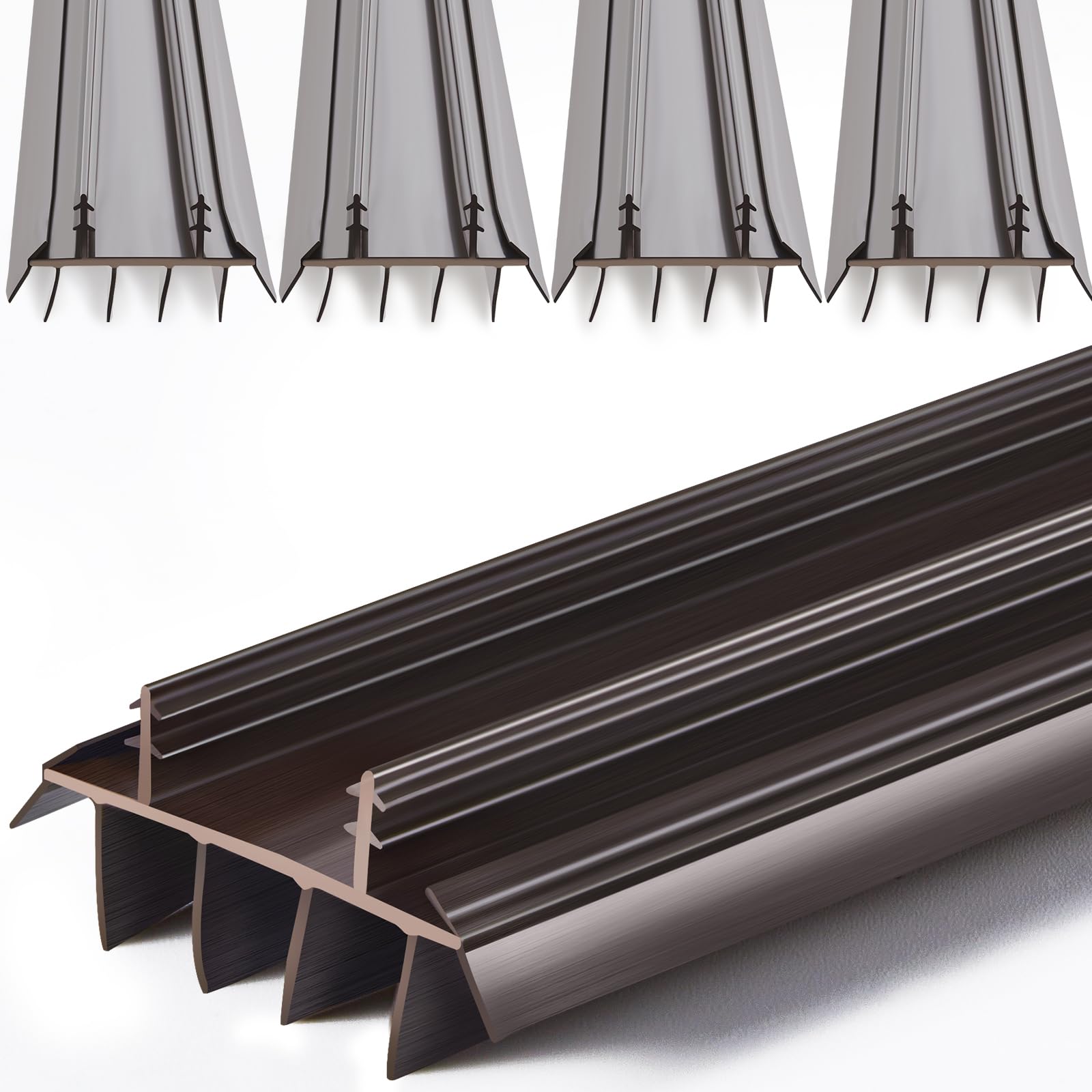 Pushglossy 4 Pcs 32" Long 1 3/4" Wide Replacement Door Bottom with Vinyl Fins Door Threshold Seal Bottom of Door Weatherstrip Kerf Weather Stripping for Doors, Brown