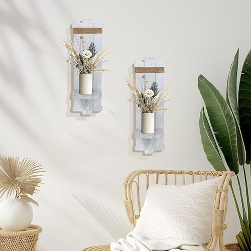 Miniatura 10 de 2 portavelas rústicos de estilo gótico para montaje en pared, portavelas de madera para jarrón de flores, apliques de pared colgantes hechos a mano