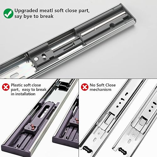 Miniatura 5 de LONTAN Diapositivas de cajón de 14 pulgadas de cierre suave, 1 par de deslizadores de cajón de extensión de 12.4 pulgadas de ancho de 1.34 pulgadas