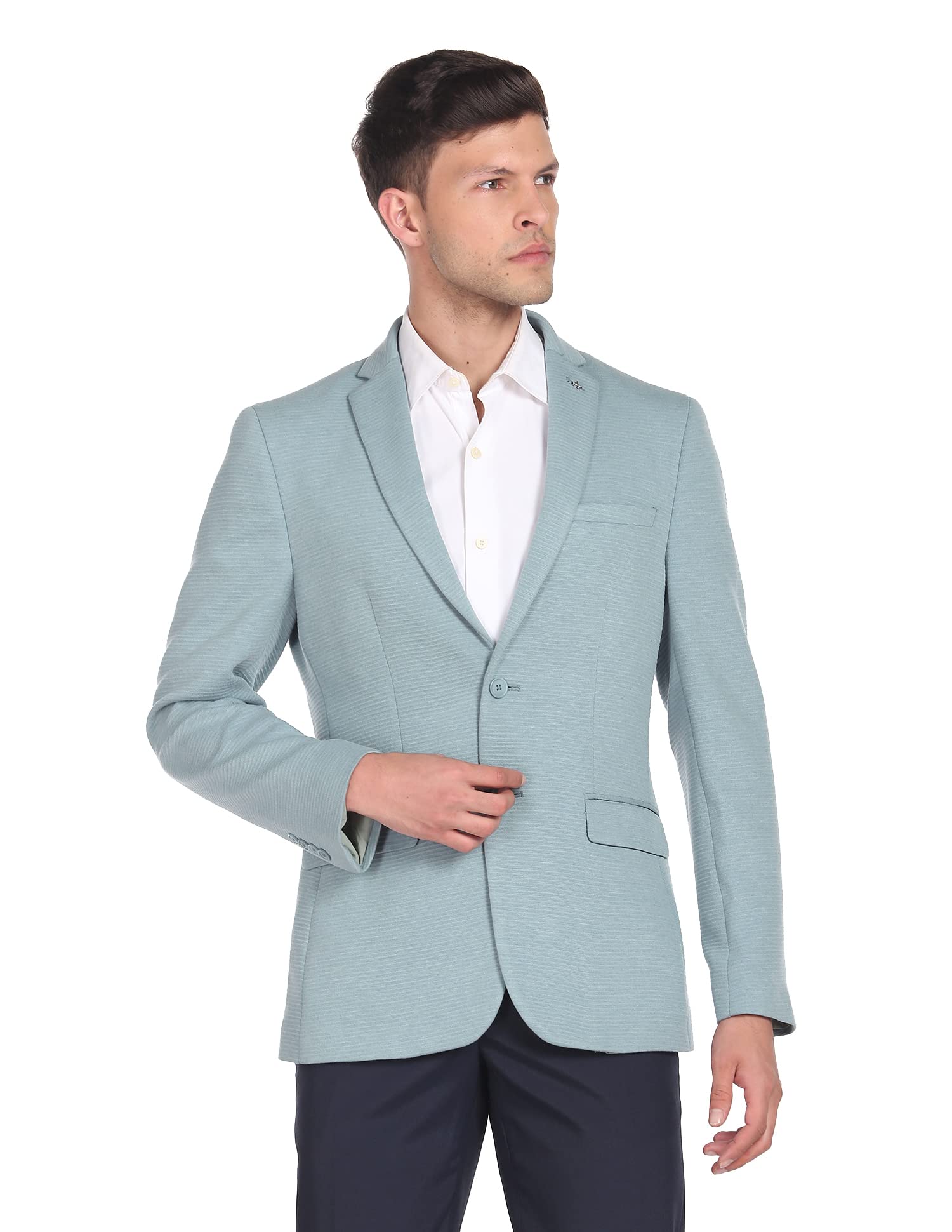 arrow Men Green Horizontal Stripe Knit Blazer-picture-23