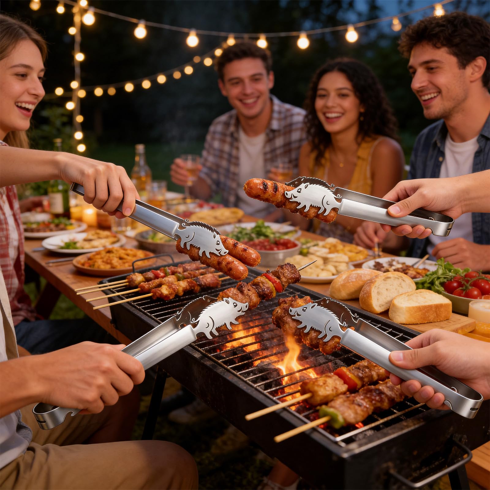 Pince à Barbecue en Acier Inoxydable avec Motif Cochon, Pince à Saucisses Personnalisée de 30 cm, Pince de Cuisine pour Grillades,Résistant à la Rouille