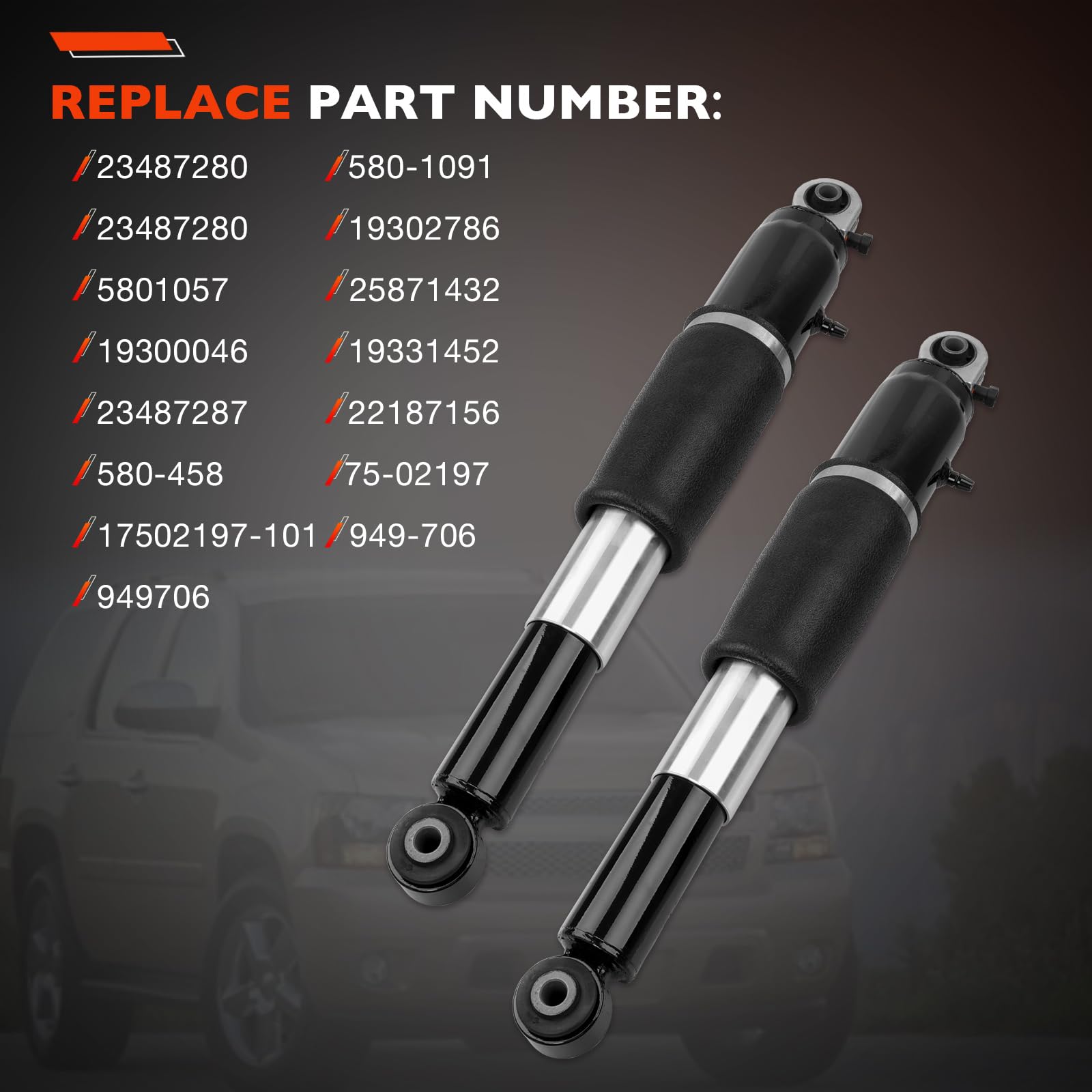 Pair Of REAR Magnetic Ride Control Air Shock Absorbers For Cadillac Escalade, GMC Yukon, Chevy Tahoe (2007-2014) 2 thumbnail image