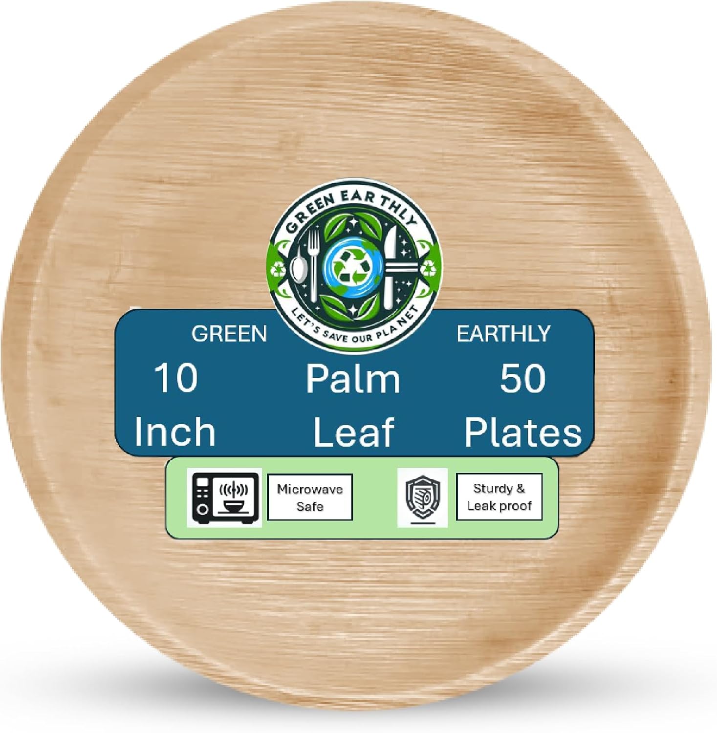 Bulk 10" Palm Leaf Disposable Dinner Plates (50-Count) - 100% Natural & Compostable Eco-friendly Plates for Lunch, Dinner or Catering