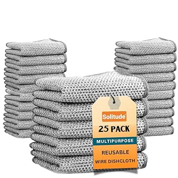Solitude 25 Pack Non-Scratch Wire Dishcloth, Steel Scrubber for Utensils Cleaning, Multipurpose Wet and Dry Cleaning Dish Wash Cloth Scrubber for Washing Dishes, Sinks, Counters - image, photos