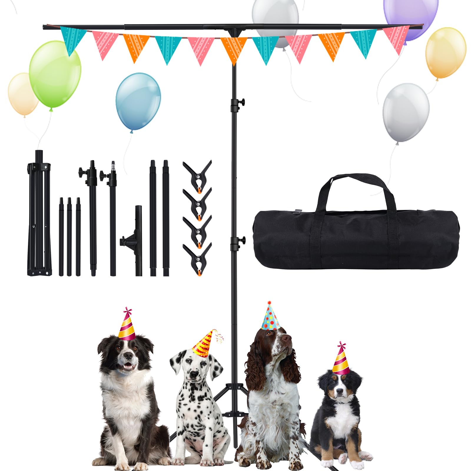 Maxztill T-Shape Backdrop Stand 6.6x5ft(2x1.5m) Adjustable Photo Studio Background Stand Support Kit with 4 Backdrop Clamps and Carrying Bag for Parties Wedding Photography Decoration