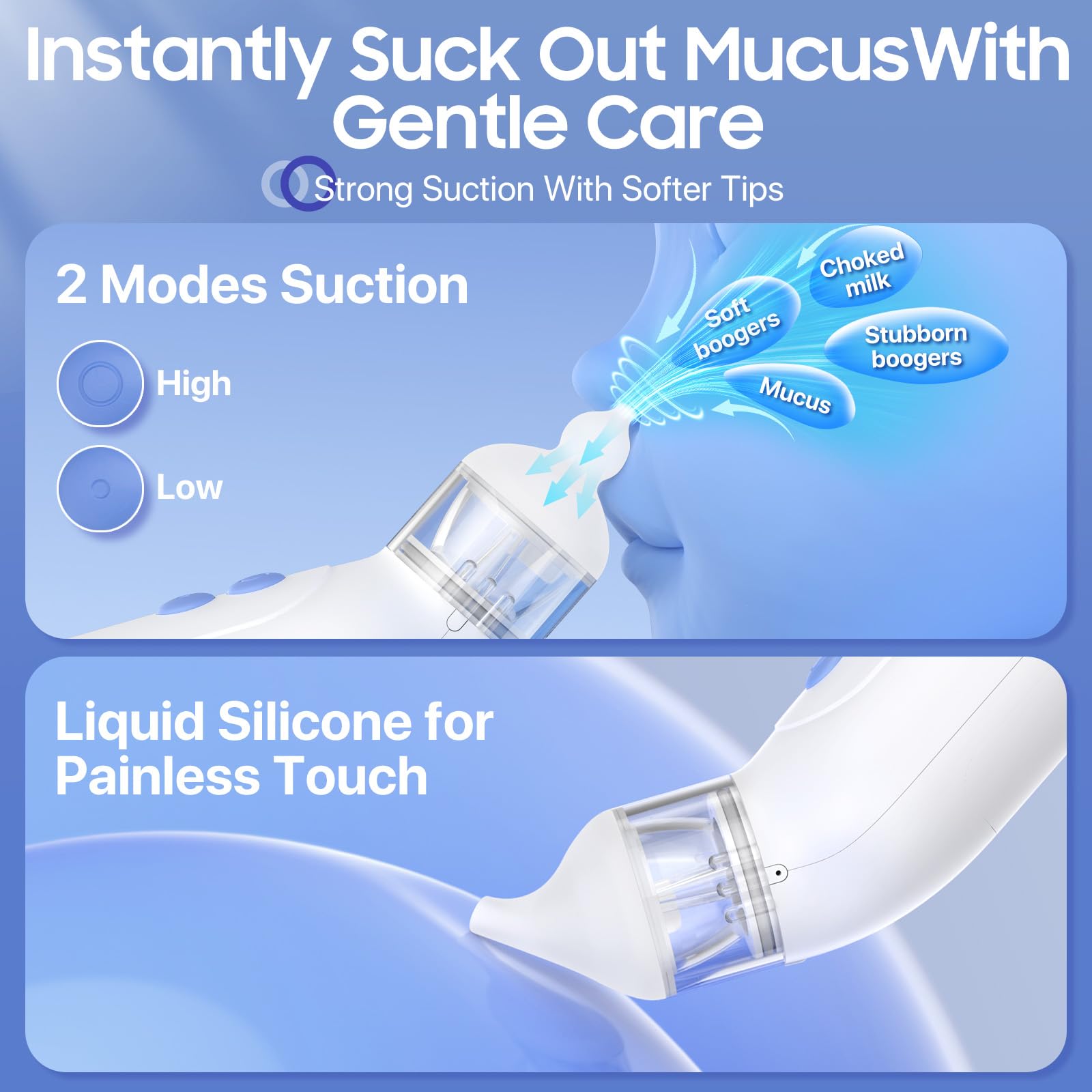 Nasal Aspirator for Baby, Blocked Nose Relief, Electric Baby Nose Sucker with Larger Suction Chamber and More Powerful Suction with 4 Silicone Tips Suitable for Newborns and Babies White - 3