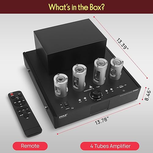 Miniatura 6 de Pyle Receptor amplificador Bluetooth con 4 tubos de vacío, sistema estéreo de audio doméstico de alta fidelidad de 500 W, lector USB, entradas de