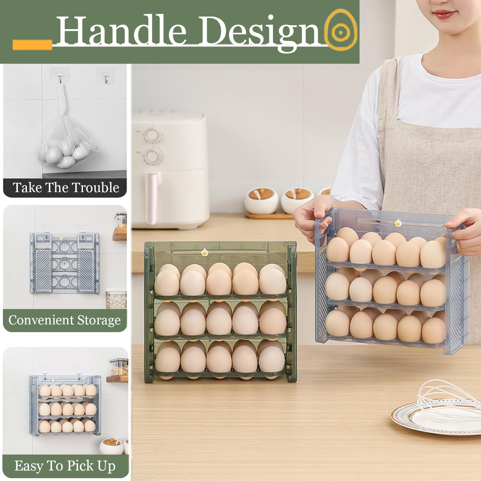 Boîte de Rangement D'œufs Empilable – 30 Grilles/60 Cellules, 2 Couches, Style Tiroir pour Réfrigérateur de Cuisine, Idéal pour Réfrigérateur, Pique-nique, Restaurant (2