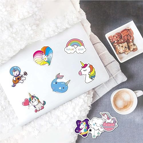 Miniatura 6 de Paquete de 100 calcomanías de unicornio para botellas de agua para niñas, motocicleta, equipaje, copa, grafiti, bomba, patinetas, snowboard, regalos