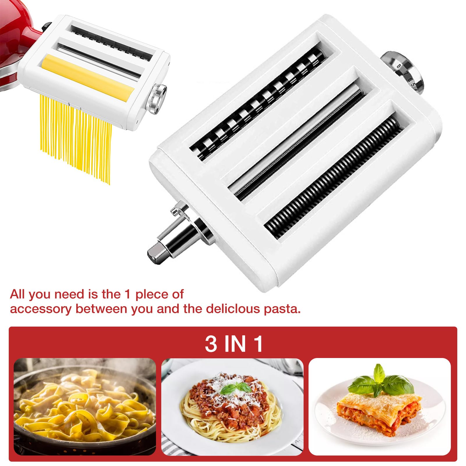 Pasta Roller & Cutter 3-in-1-Set – Vielseitiges Zubehörset Pastata | Herstellung | Roll-Schneidwerkzeuge Frische Hausgemachte Pasta, Lasagneplatten, Spaghetti Fettuccine, Ideal für Küche