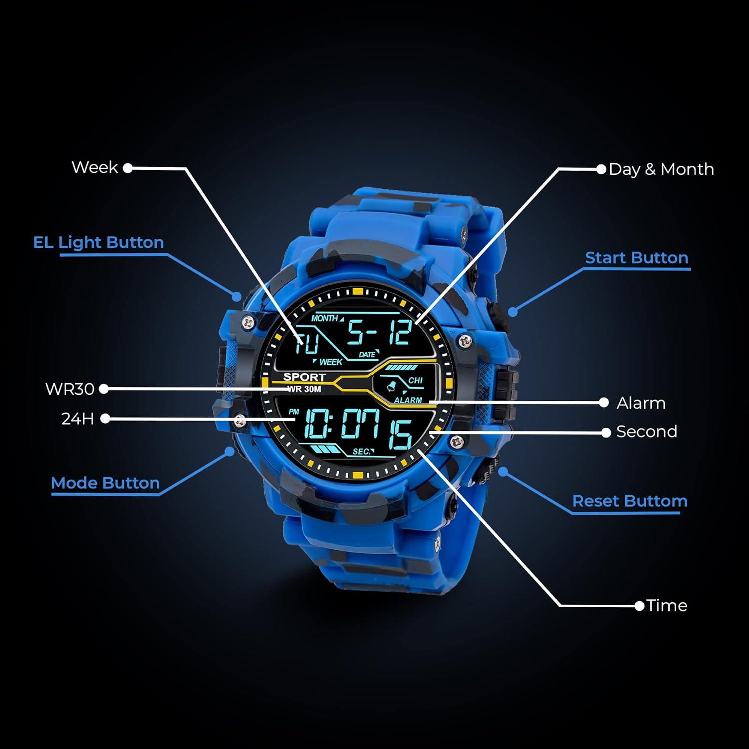 Buy ASGARD Multi Functional Sports Digital Dial Men's Watch (Camo Blue