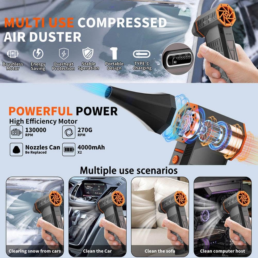 Souffleuse à neige thermique portable 5000 W avec technologie de turbine efficace utilisée pour le déneigement et le nettoyage des intérieurs de voiture avec buse et kit de collecte de poussière