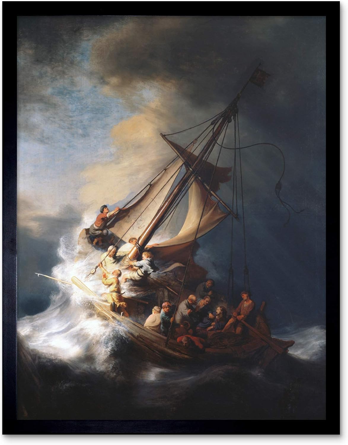Rembrandt Christ Storm Lake Galilee Painting Art Print Framed Poster Wall Decor 12x16 inch